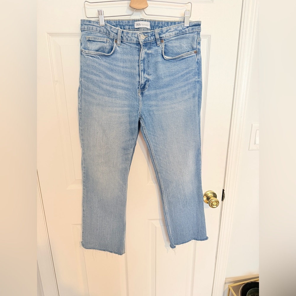 Zara High-Rise Straight Raw Hem Jeans